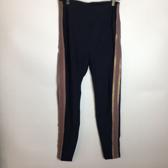 Nylora Bartley Leggings Navy Blue with gold and Lavender  Stripe on sides Sz L - Picture 6 of 16